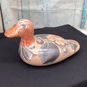 Vintage Mexican Hand-Painted Ceramic Duck Figurine Folk Art Decor